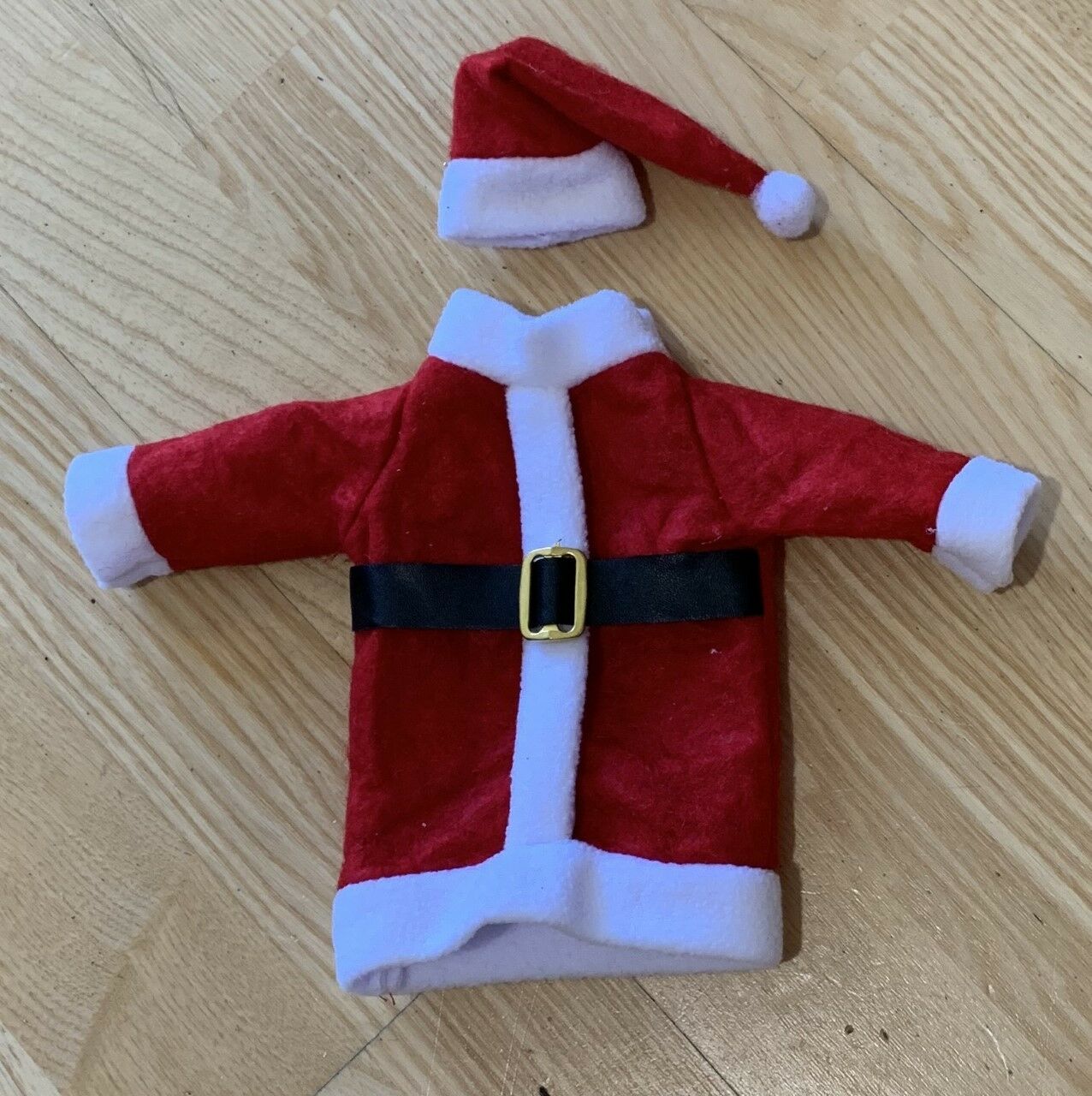 Red Christmas Santa Dress Hat Outfit as Wine Bottle Cover - Fits Barbie Dolls