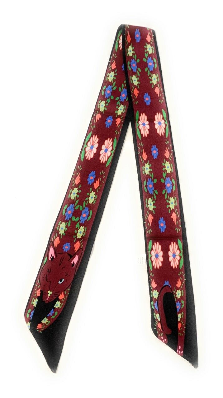90cm Long Reversible Skinny Scarf Faux Silk Head Scarves Bag Charm Bow Bandana