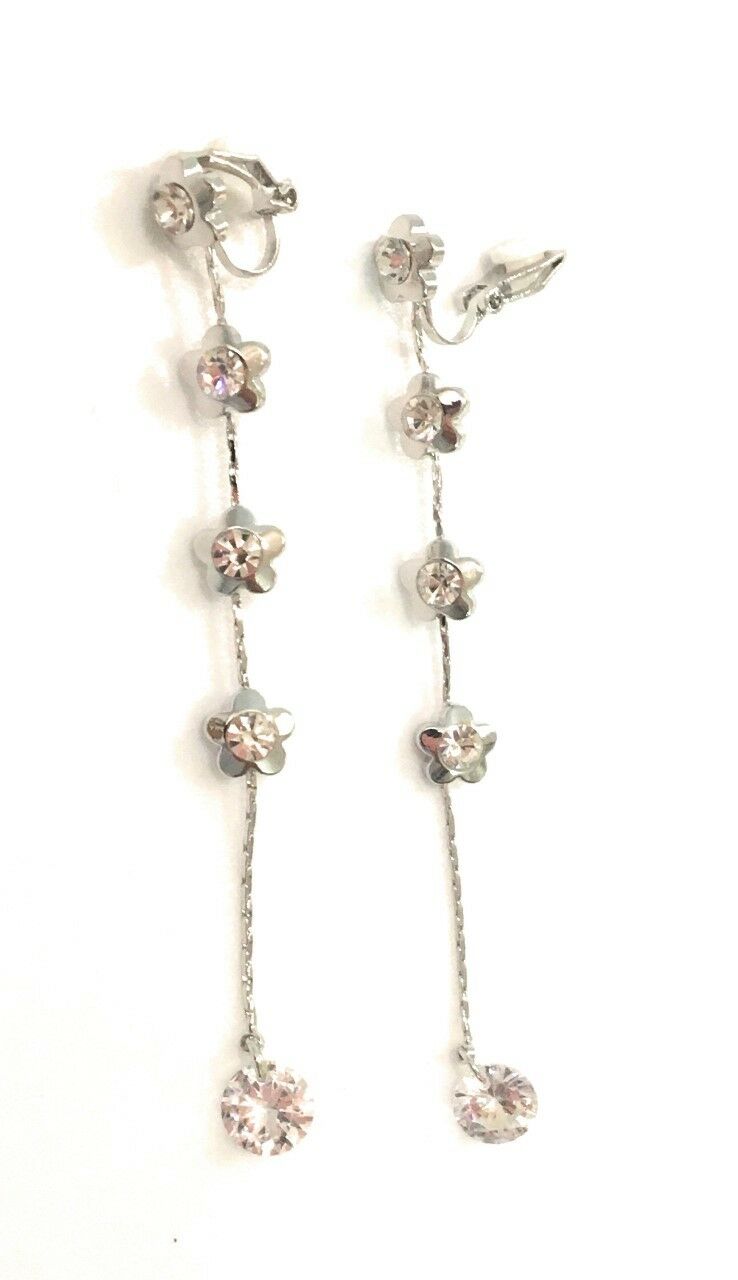 Long Flower Liquid Chandelier Tassel Dangle CLIP ON Earrings Non Pierced Ears