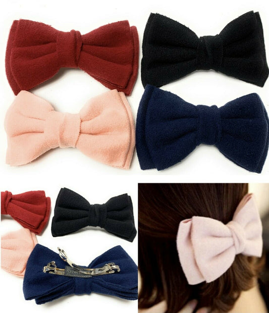 Women Girls Large Felt Big Bow Hair Clip Slide French Spring Barrette Snap Clips