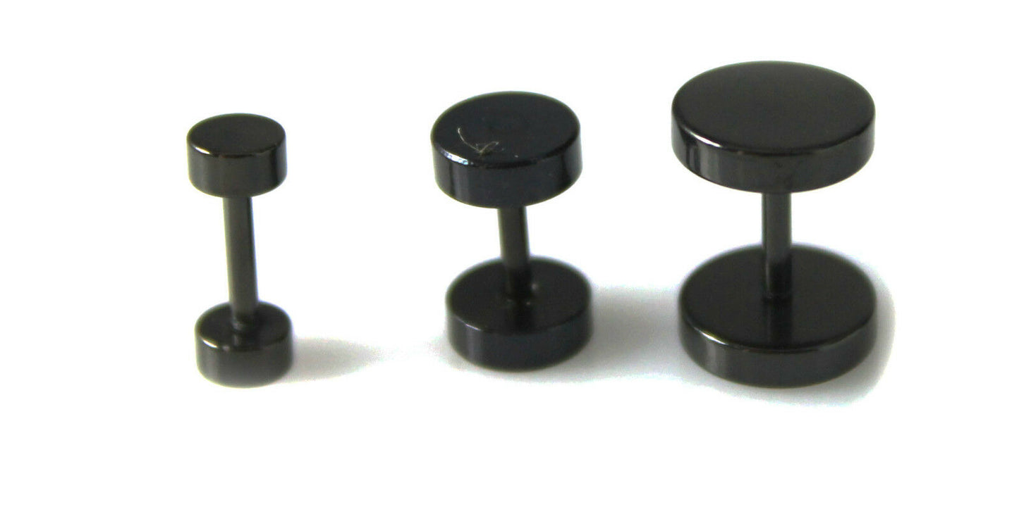 3 x Mens Surgical Steel Earring Ear Stud Fake Ear Stretcher Stainless Black