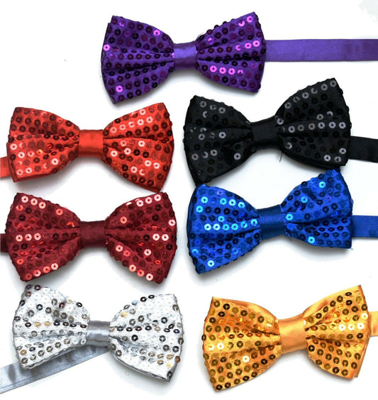 Sequin Satin Shiny Bow Tie Dickie Show Sparkly Fancy Dress Magic Mens Boys