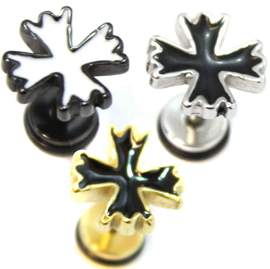 PAIR Horn Mens Earrings Stainless Steel Stud Fake Stretcher Plug Upper Ear