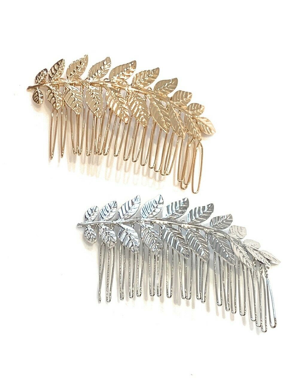 Beautiful Bridal Wedding Party Roman Leaf Hair Comb Slides - Gold or Silver