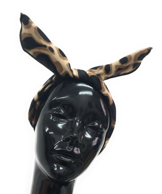 Leopard Wired Headband Retro Head Scarf Bandana ROCKABILLY Hair Band Vintage UK