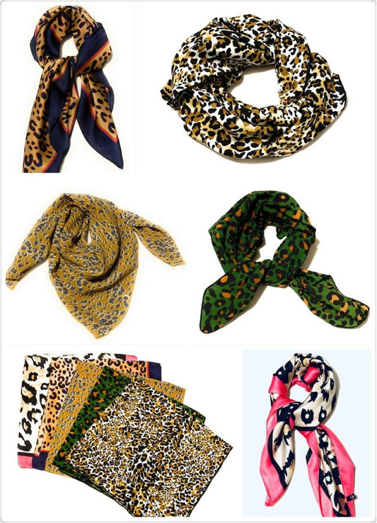 Big Square Leopard Animal Print Head Bandana Neck Thin Faux Silk Scarf 70cmx70cm