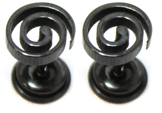 Spiral Stainless Steel Stud Earring Body Jewellery Fake Stretcher Mens Gothic