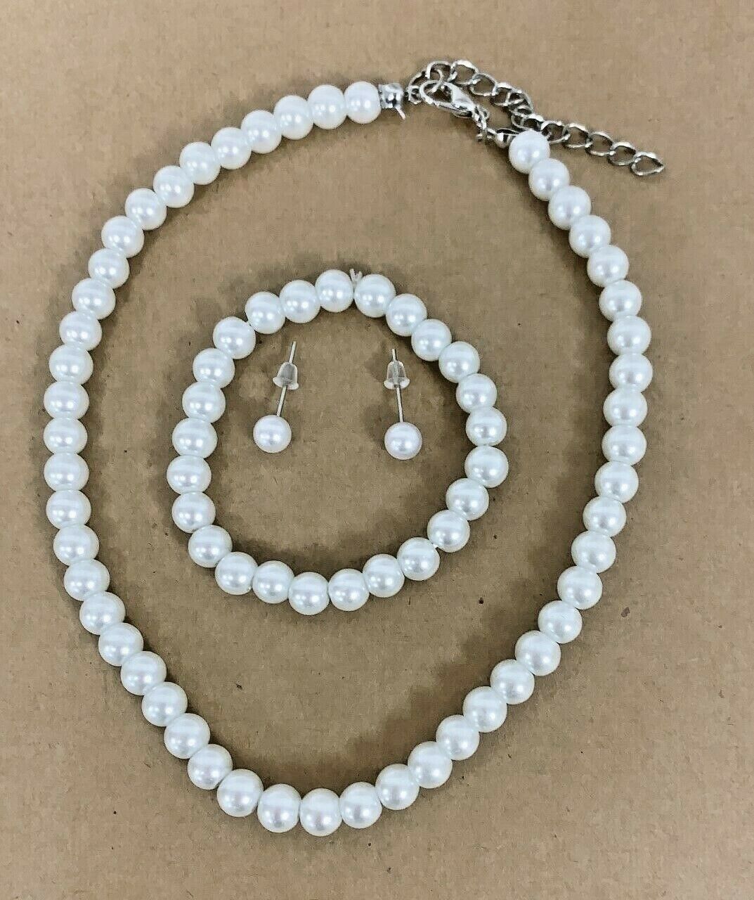 Children's Girls Kids Faux Pearl Necklace Bracelet Earrings Jewelry Set Gift UK