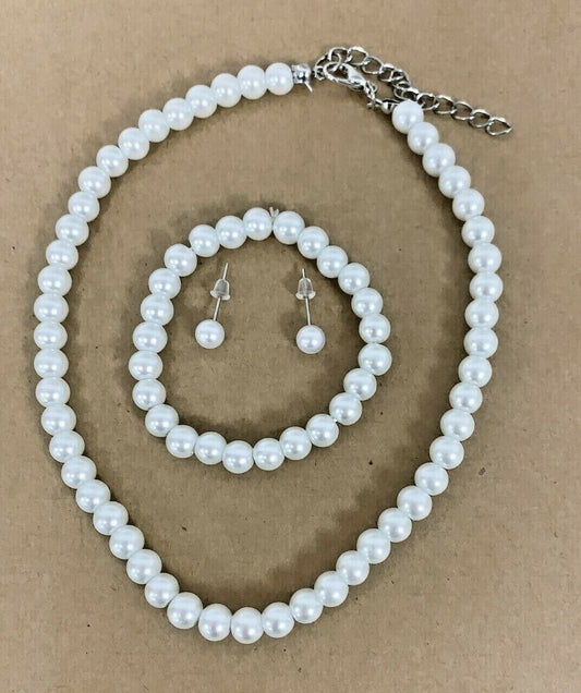 Children's Girls Kids Faux Pearl Necklace Bracelet Earrings Jewelry Set Gift UK