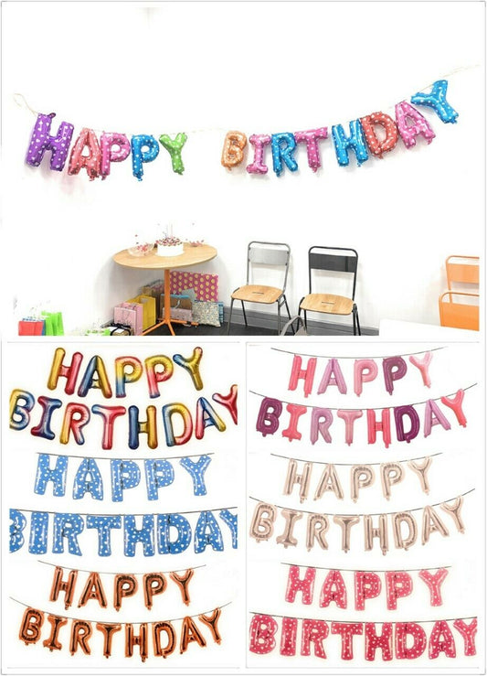 Reusable 16" Happy Birthday Banner Foil Balloon Bunting Self Inflating Balloons