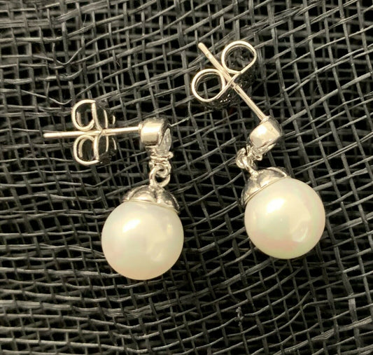 Quality Platinum Silver Plated Zircon Crystal Shell Pearl Dangle Drop Earrings