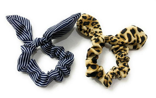 Pair of 2 Hair Scrunchies Girls Hair Bobbles Elastics Hair Bow / Bunny Ears Set