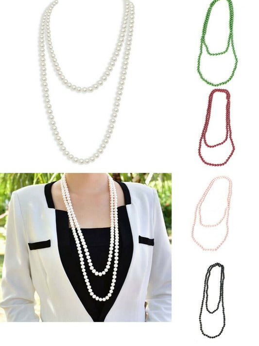 150cm Long multi layer Gatsby PEARL NECKLACE Beaded Chain Wedding Bridal Gift UK