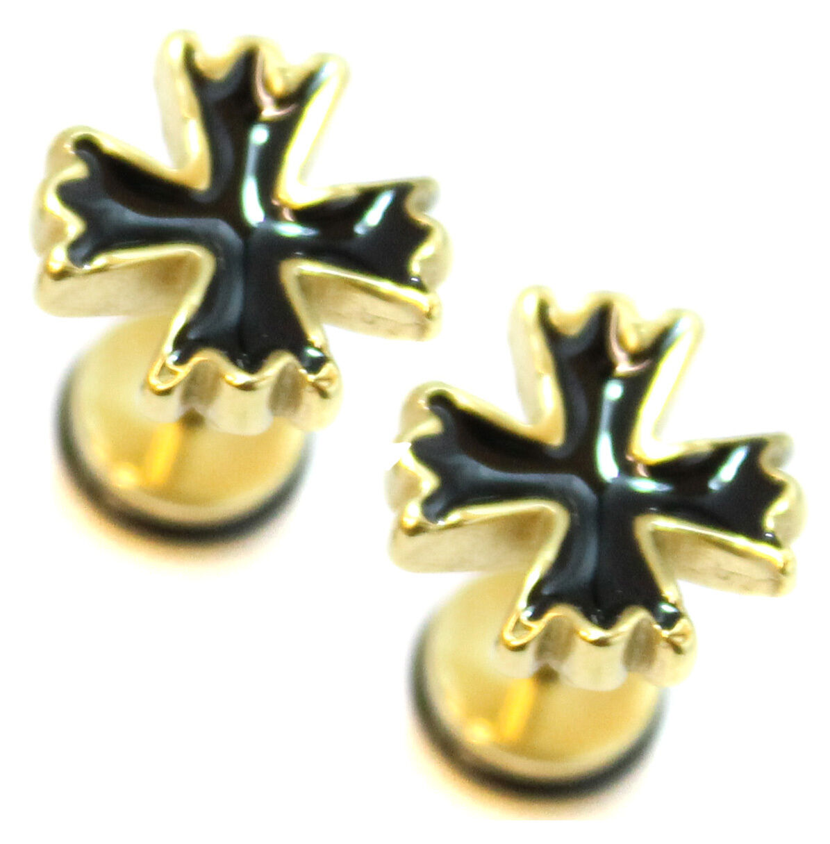 PAIR Horn Mens Earrings Stainless Steel Stud Fake Stretcher Plug Upper Ear