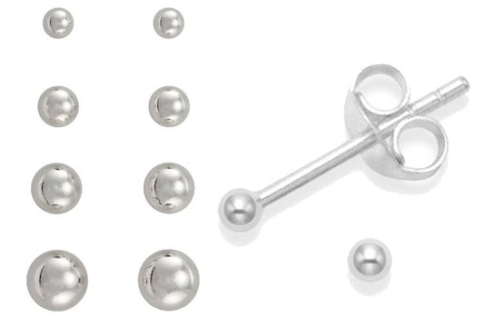 Pair SILVER Plated EARRINGS Plain Ball Stud WOMENS MENS Small Tiny