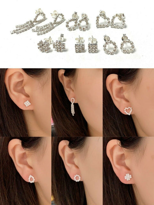 Classic 925 Sterling Silver Post Earrings Studs with Full Sparkly Crystals Gift