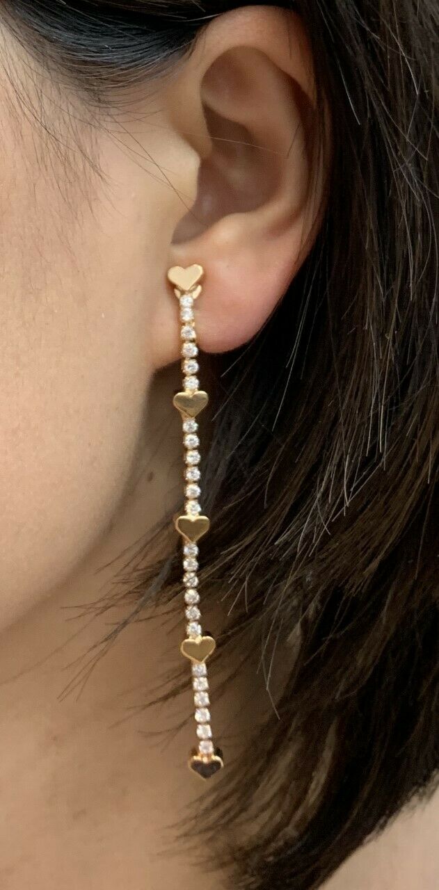 High Quality Zircon Crystal Heart Drop Long Dangle Liquid Clip On Party Earrings