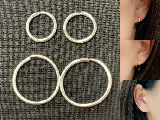Small 925 Sterling Silver Hoop Sleeper Earrings 8mm 14mm Cartilage Hoops Ring UK