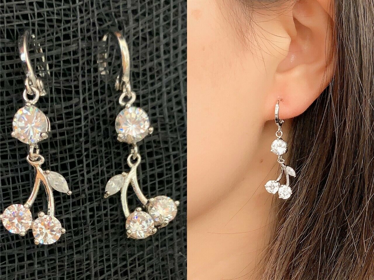 Quality Platinum Silver Plated Cherry Zircon Crystal Dangle Drop Earrings UK