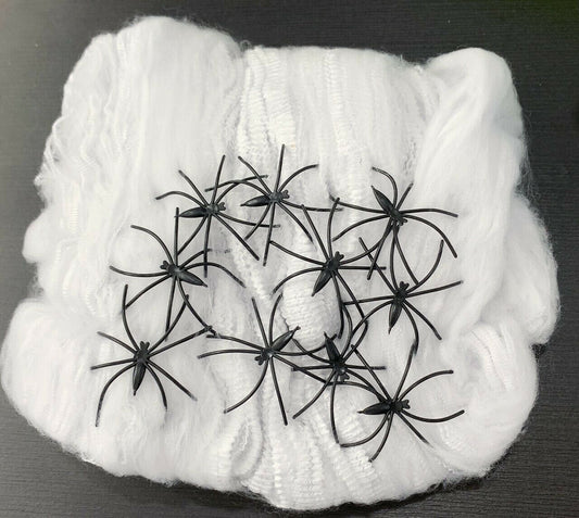 Spider Web w/ 10 Spiders Halloween party Decoration Stretchy Cobweb 200 sq feet