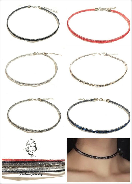 Slim Crystal Choker Necklace Classic Gothic Tattoo Retro Sparkly Party Gift UK