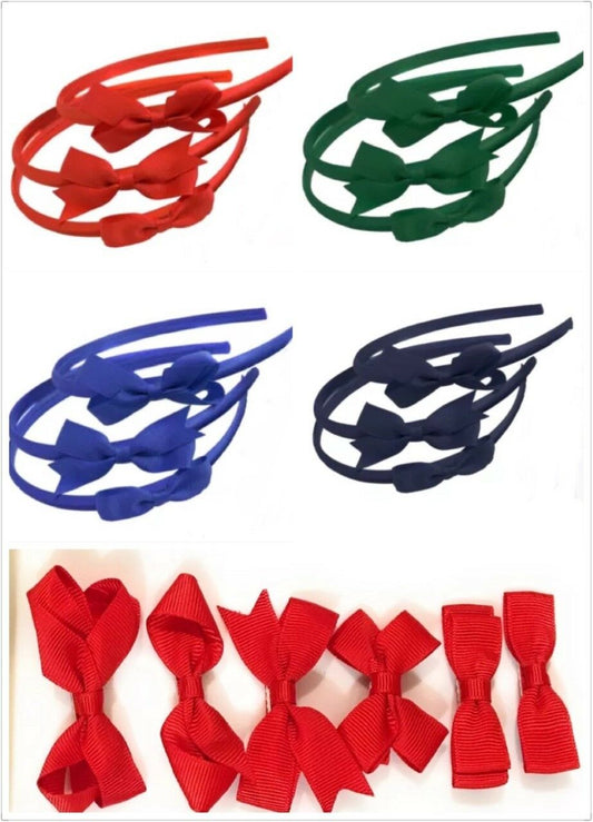 1 x Girls Kids Bow on Alice Band Headband - School Uniform Colours - UK Handmade