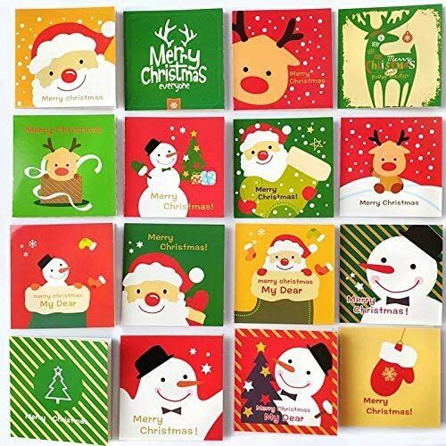 Pack of 16 Assorted Small Square Xmas Christmas Cards with Envelopes Set - One E