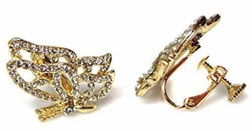 Gold Butterfly Non-Pierced Crystal Stud Diamante Screw Clip On Earrings Gift