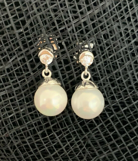 Quality Platinum Silver Plated Zircon Crystal Shell Pearl Dangle Drop Earrings