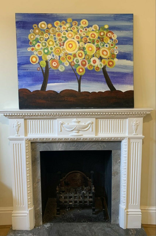 Large Framed 80cm x 100cm Oil Painting on Canvas Wall Art Abstract Tree Circle