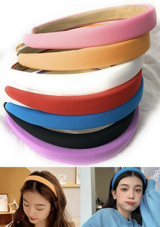 Plain RETRO Fabric Foam Thick ALICE BAND 20mm HEADBAND Hair Band Accessories UK