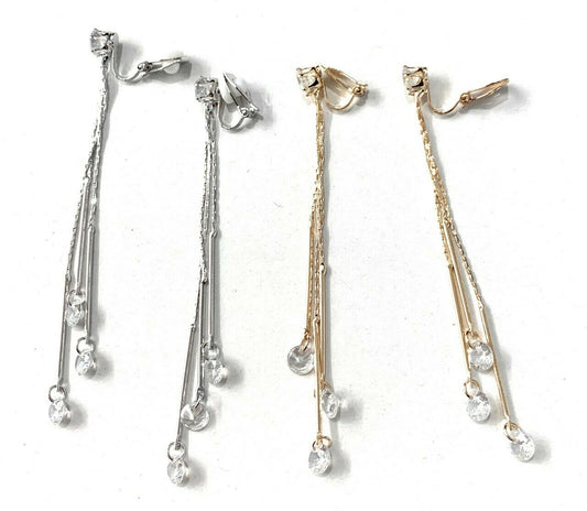 Long Dangle Tassel Clip On Earrings Diamante Zircon Drop Liquid Non Pierce Gift