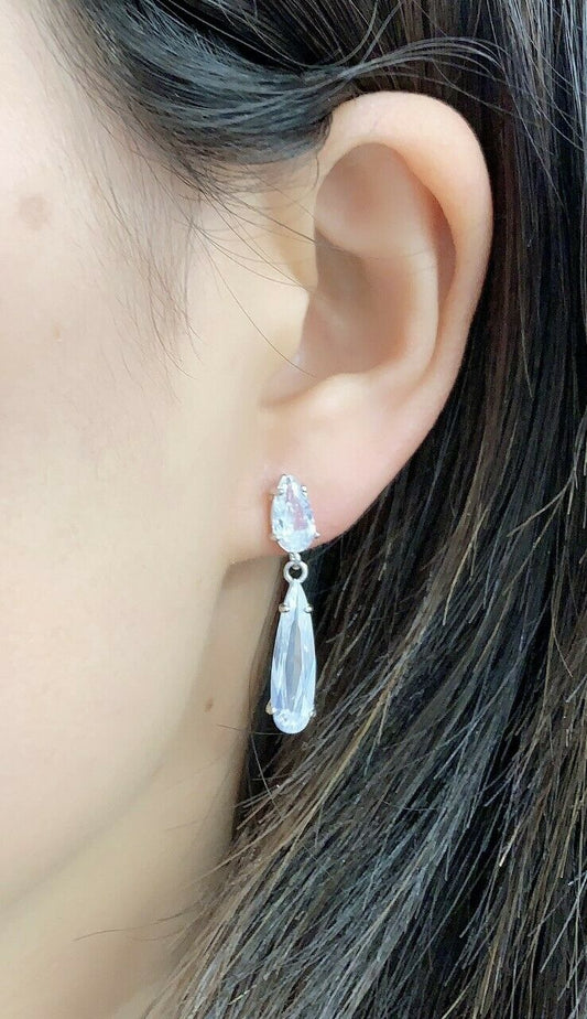 Quality Clear Platinum Silver Plated Zircon Crystal Dangle Water Drop Earrings
