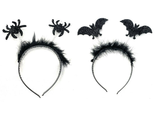 Black Feather Tinsel Spider / Bat Antennae Boppers Halloween Party Headband UK