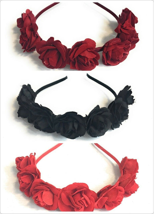 Rose Crown Headband Garland Halloween Sugar Skull Velvet Fabric Alice Band UK