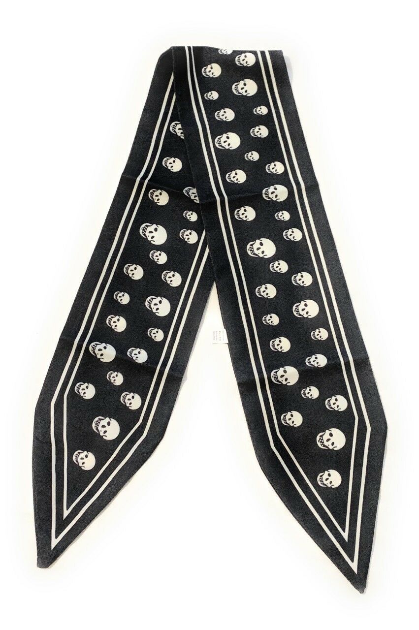 90cm Long Reversible Skinny Scarf Faux Silk Head Scarves Bag Charm Bow Bandana