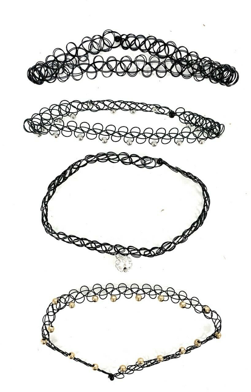 Black Tattoo Choker Stretchy Necklace Retro Henna Vintage Elastic Boho 90s NEW