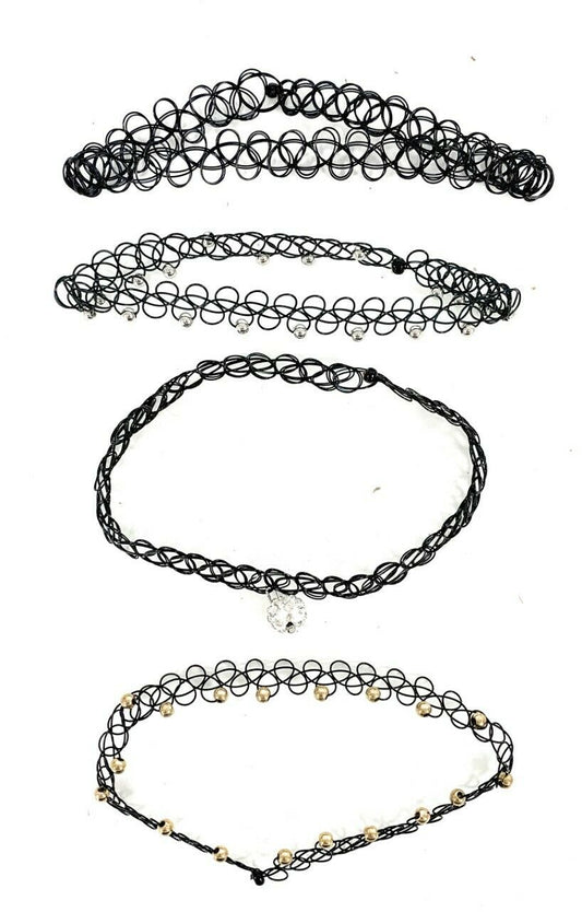 Black Tattoo Choker Stretchy Necklace Retro Henna Vintage Elastic Boho 90s NEW