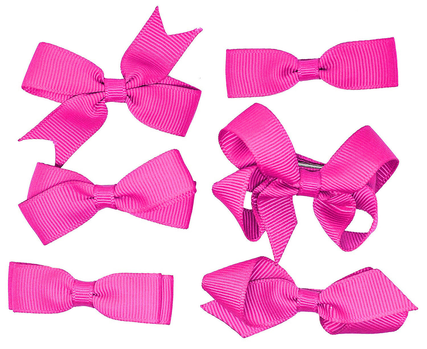 6 PIECE SET Girls Small Hair Bows Clips Grosgrain Ribbon School Uniform Colours