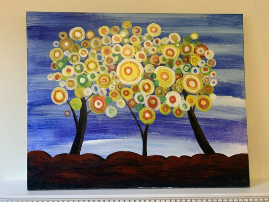 Large Framed 80cm x 100cm Oil Painting on Canvas Wall Art Abstract Tree Circle
