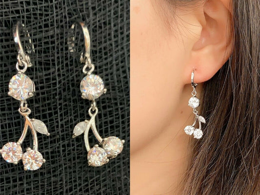 Quality Platinum Silver Plated Cherry Zircon Crystal Dangle Drop Earrings UK