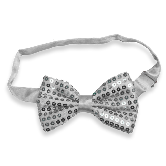 Sequin Satin Silver Shiny Bow Tie Dickie Show Sparkly Fancy Dress Magic Mens Boys