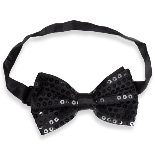 Sequin Satin Black Shiny Bow Tie Dickie Show Sparkly Fancy Dress Magic Mens Boys