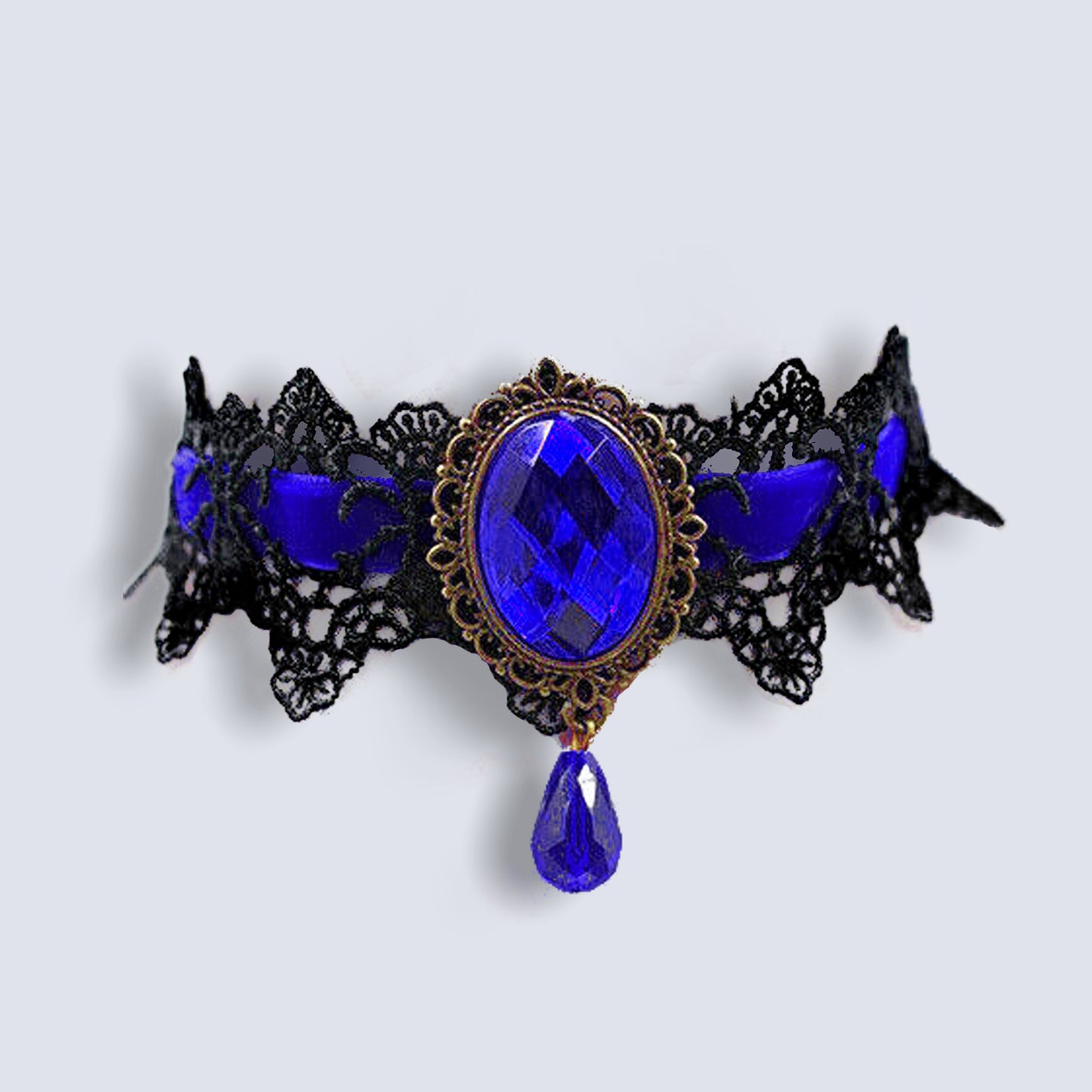 Gothic Blue Lace Necklace Collar Choker Halloween Retro Vintage Chain Vampire