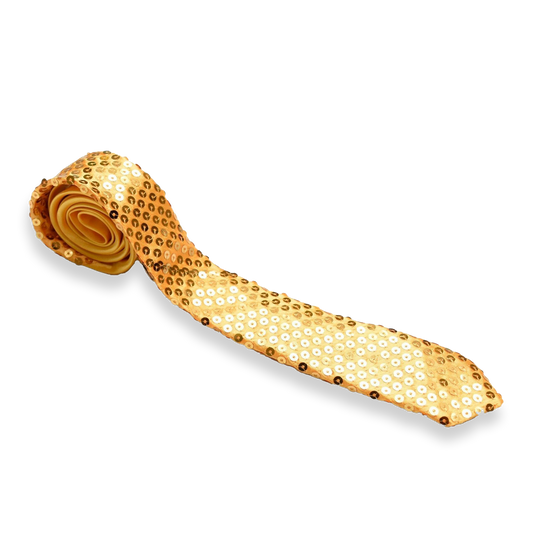 Sequin Gold SATIN SEQUINNED Party Plain 2" Skinny Neck Tie Fancy Dress Magic Show