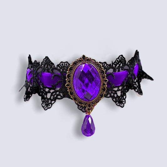 Gothic Purple Lace Necklace Collar Choker Halloween Retro Vintage Chain Vampire
