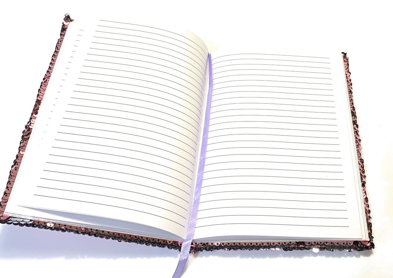 A5 Reversible Sequin Baby Pink Silver Notebook Glittery Notepad Writing Journal Diary Book Gift
