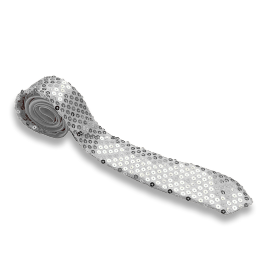 Sequin Silver SATIN SEQUINNED Party Plain 2" Skinny Neck Tie Fancy Dress Magic Show