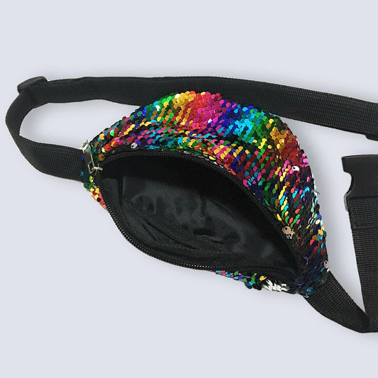 Small Rainbow Sequin BUM BAG Fanny Pack Travel Waist Money Belt Wallet Pouch UK