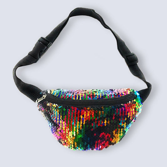 Small Rainbow Sequin BUM BAG Fanny Pack Travel Waist Money Belt Wallet Pouch UK